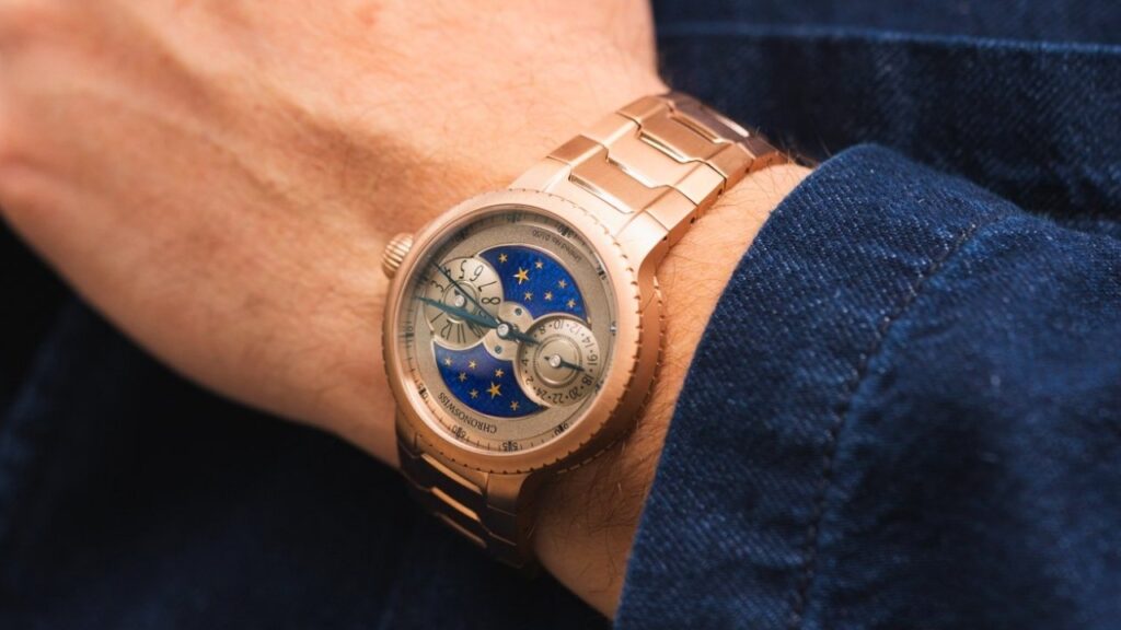 Sky Gold Guilloche hands on